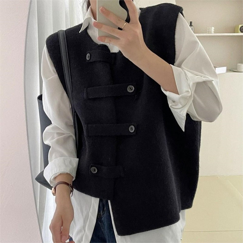 Spring Autumn Outerwear Bandage Dress Temperament Artistic Style Design Irregular Women's Vest