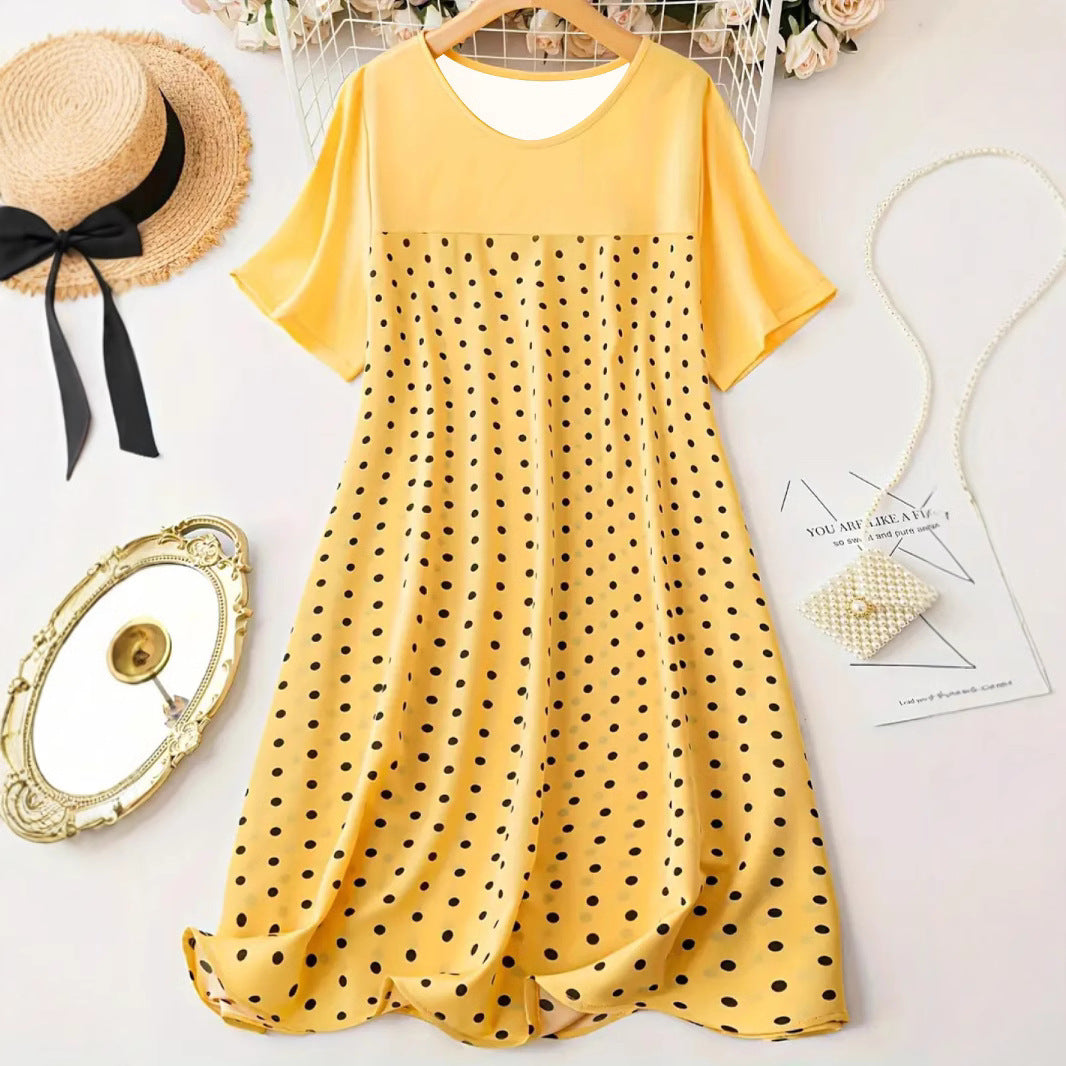 Women's Polka Dot Round Neck Sleeve Nightdress Dress