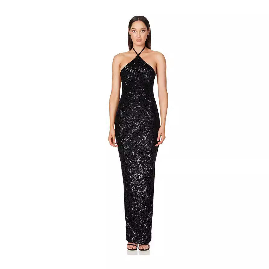 Women's Hot French Dress Split Sequined Hanging Dresses