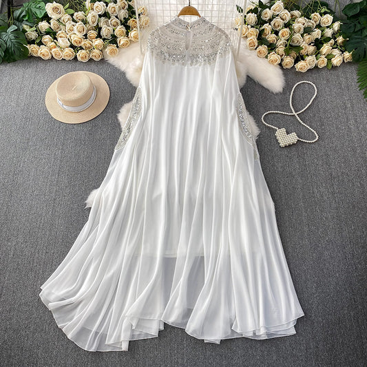 Women's Niche Embroidered Beads Sequined Long-sleeved Dress Summer Dresses