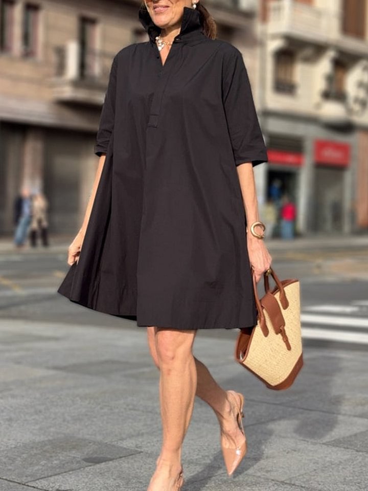 Women's Patchwork Contrast Color Casual Temperament Cotton Dress