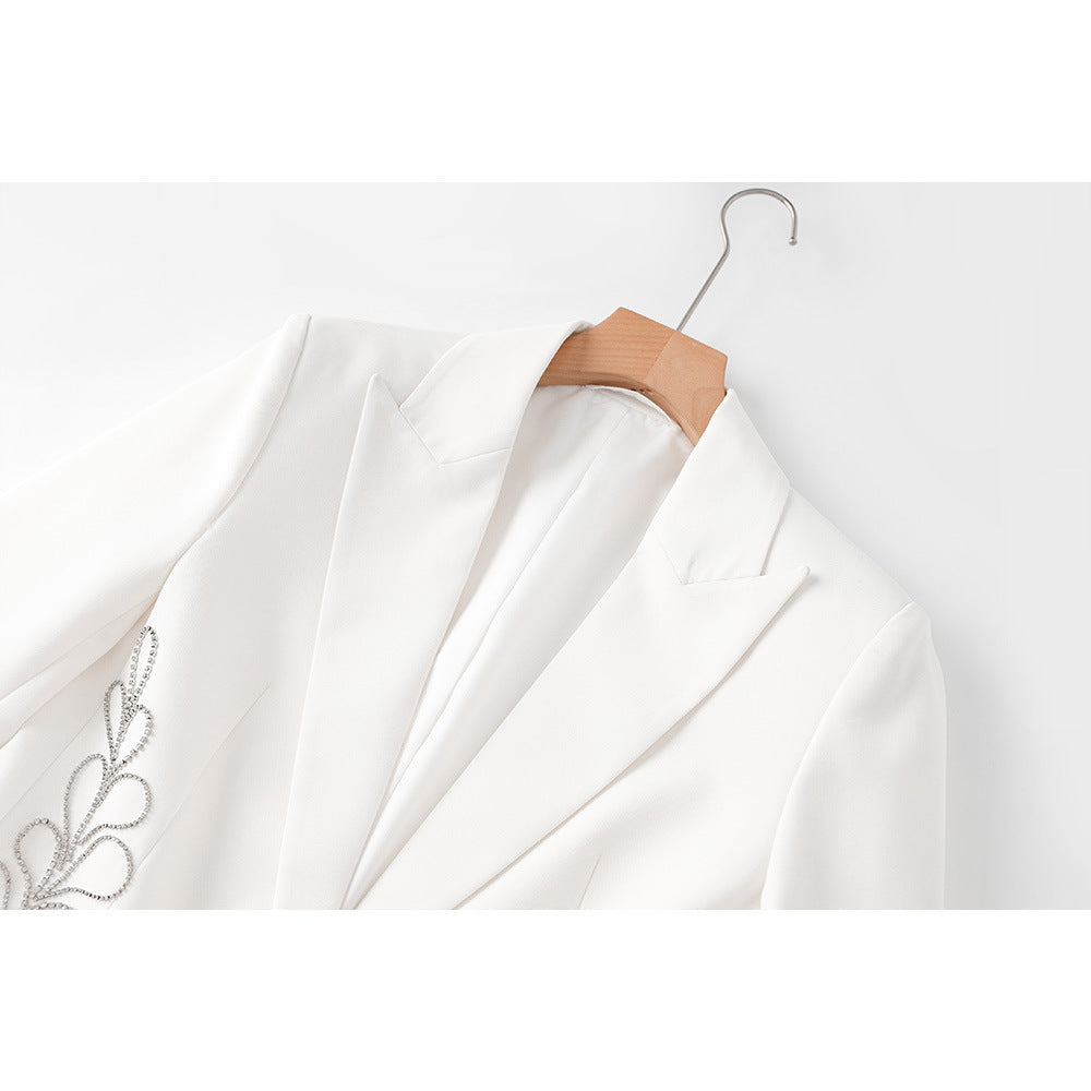 Beautiful White Handmade Beaded One Button Blazers