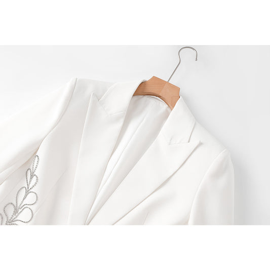 Beautiful White Handmade Beaded One Button Blazers