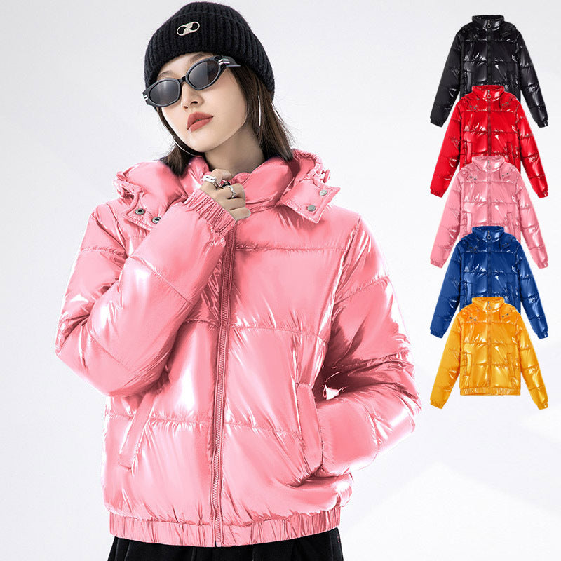 Women's Glossy Hooded Fashion Winter Korean Style Coats