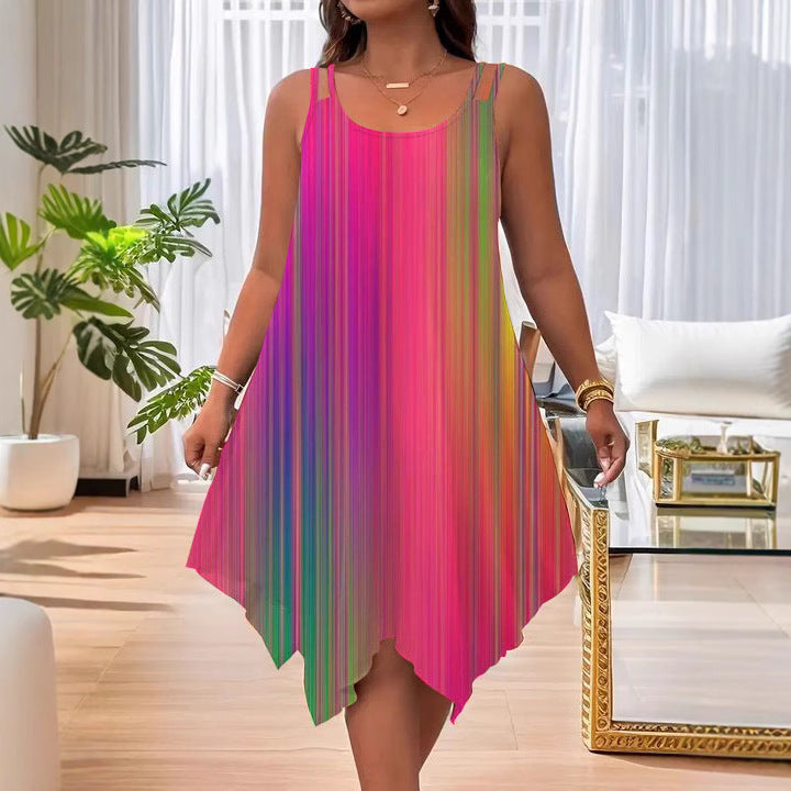 Women's Strap Summer Casual Asymmetric Hem Round Dress