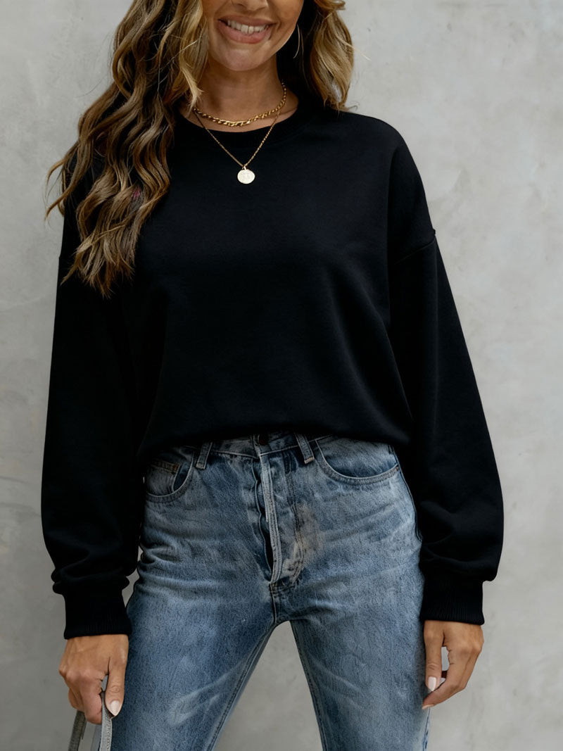 Women's Solid Color Casual Loose Crew Neck Sweaters