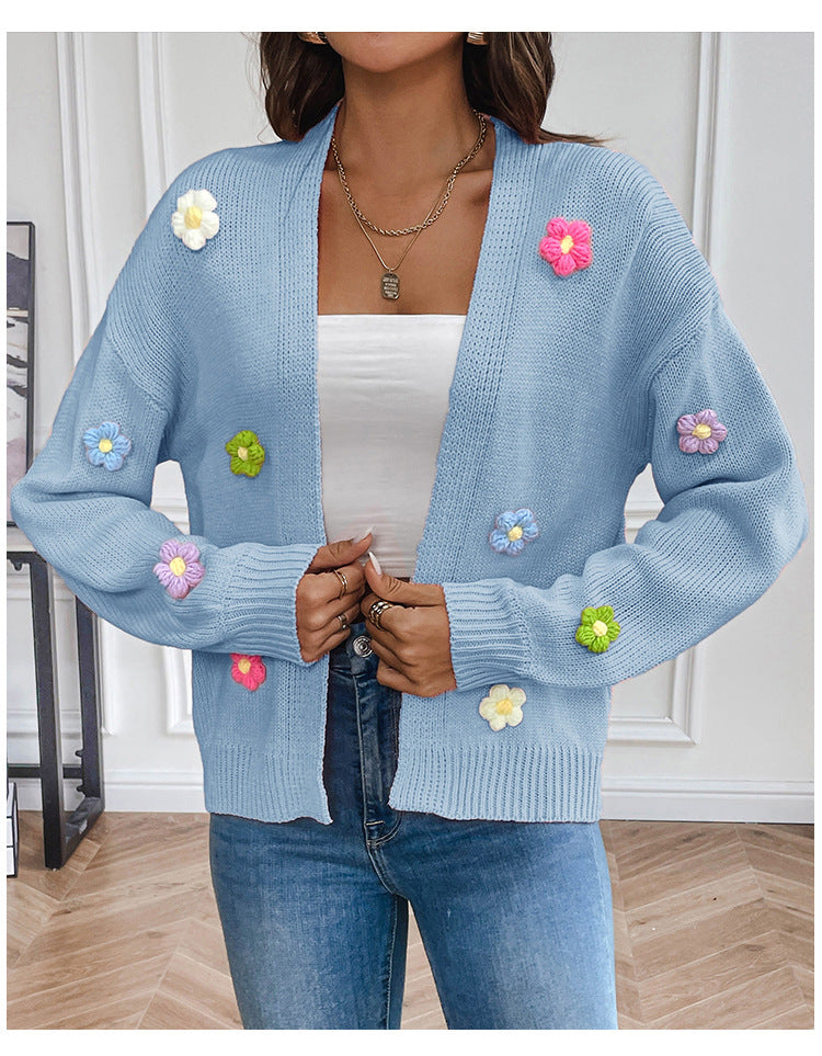 Women's Crocheting Flower Sweet Knitted Idle Style Sweaters