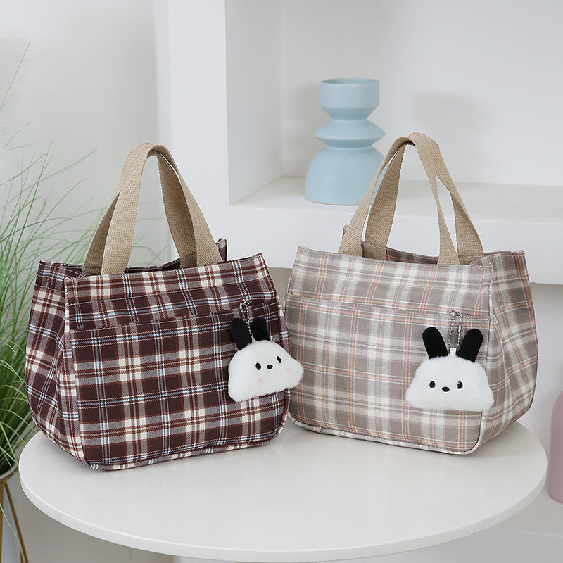Women's Trendy Plaid Portable Large Capacity Lunch Handbags