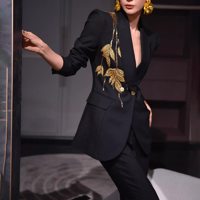Women's Autumn Elegant Diamond Stitching High-grade Long Suits