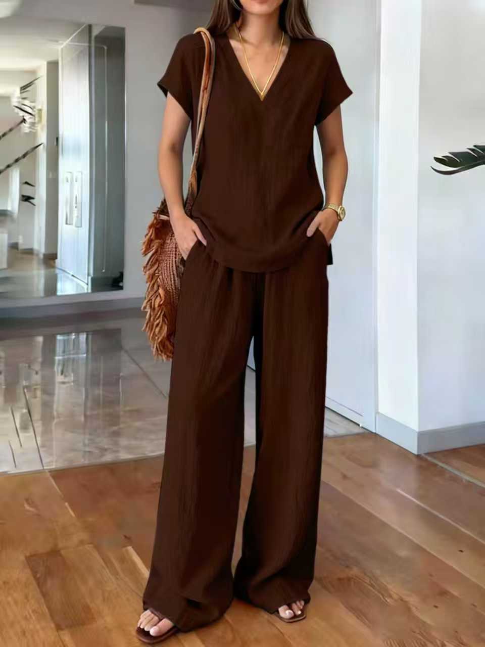 Women's Breathable Loose Slimming Solid Color Short-sleeved Trousers Pants