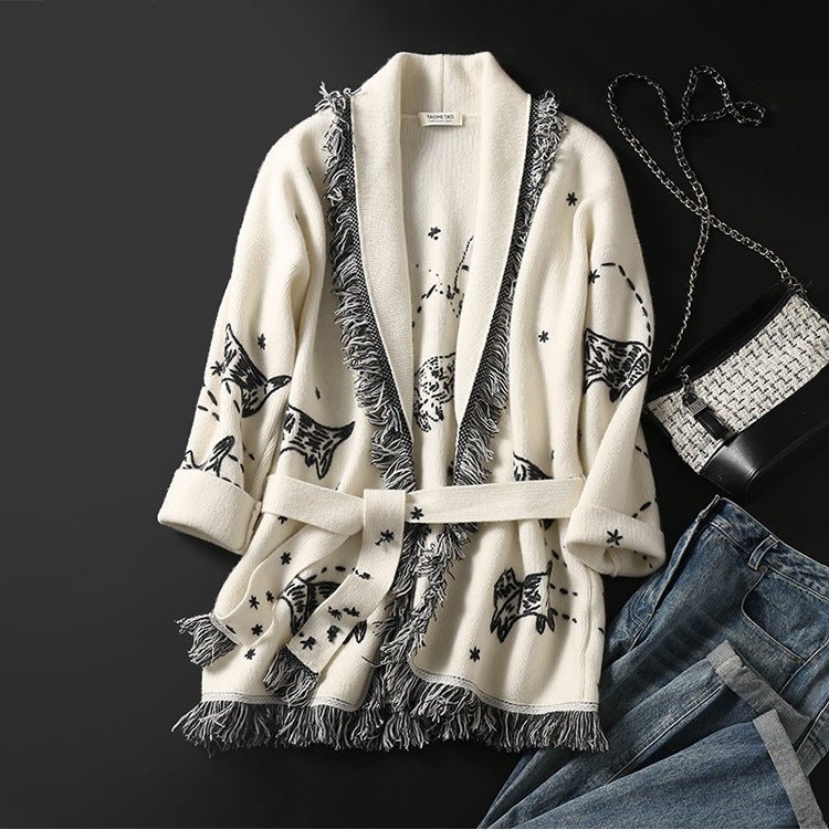 Women's Handmade Embroidered Loose Mid-length Christmas Sled Sweaters