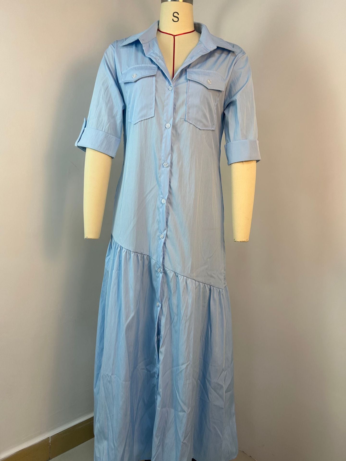 Classy Women's Summer Button Stitching Shirtdress Clothing