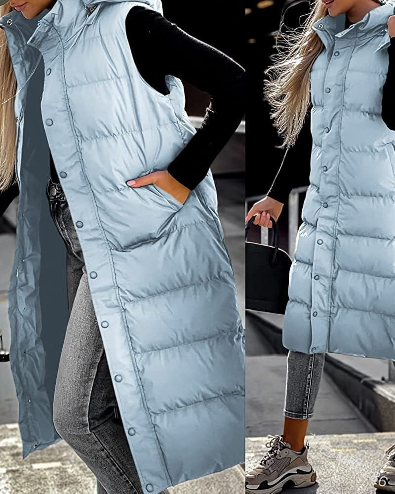 Women's Solid Color Mid-length Hooded Casual Fashion Vests