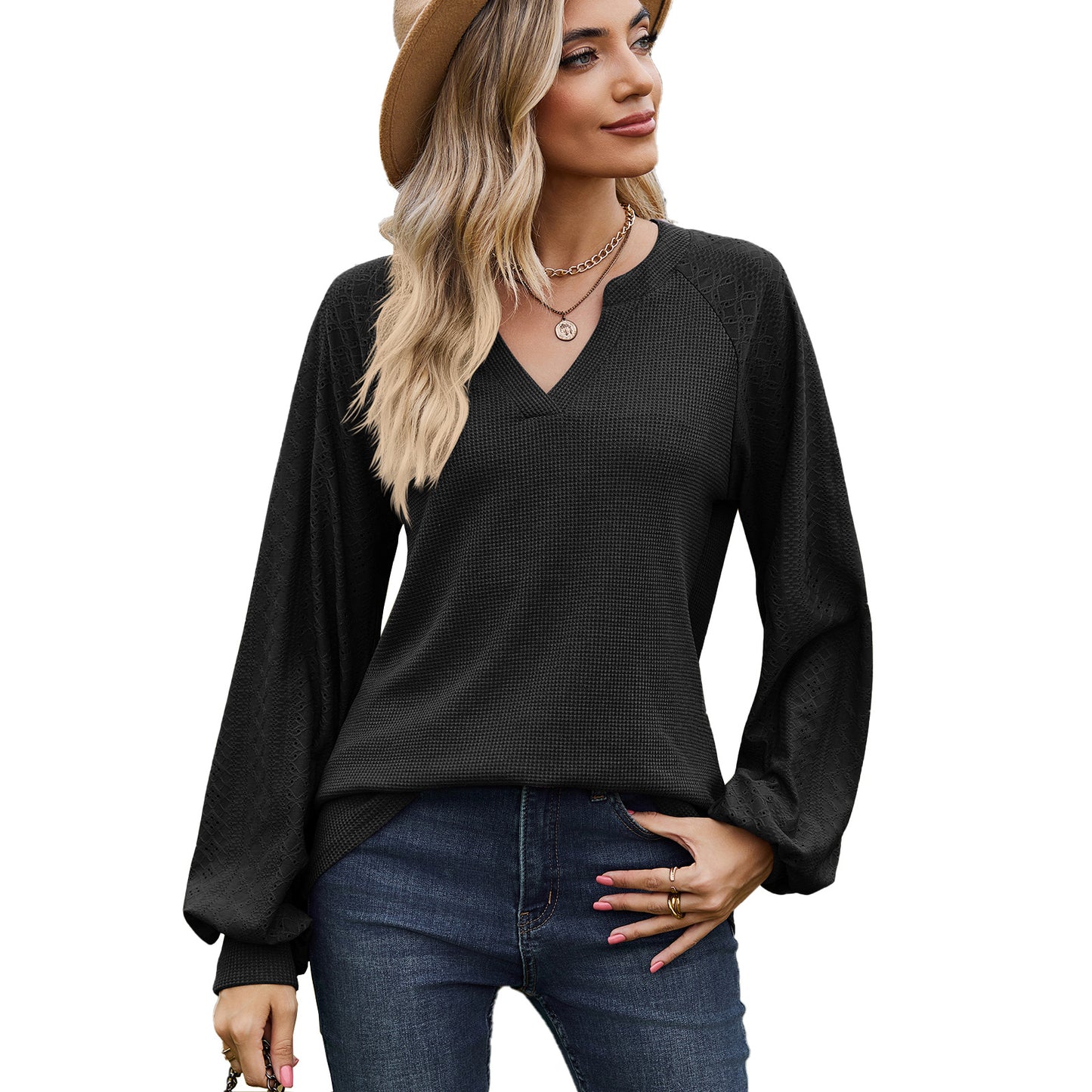 Women's Solid Color Patchwork Loose Long-sleeved Tops