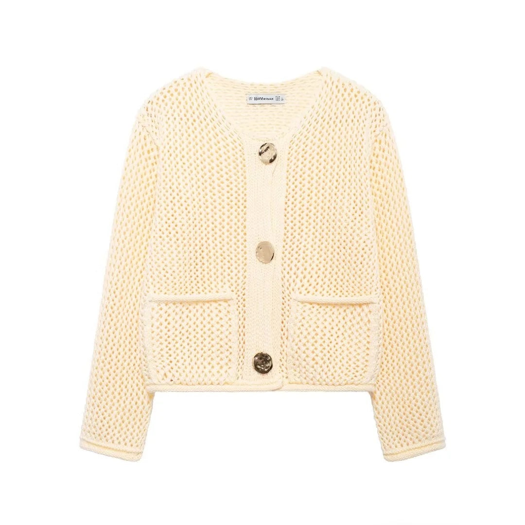 Women's Thick Needle Long Sleeve Large Buttons Sweaters