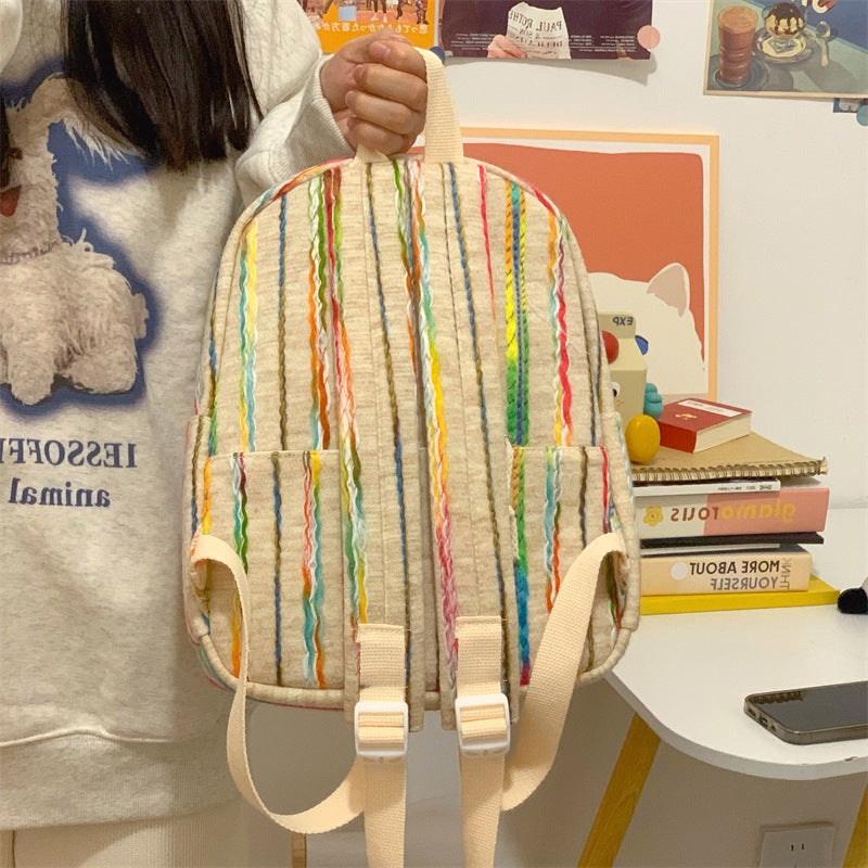College Female Rainbow Striped Minority Wild Middle School Students' Schoolbags