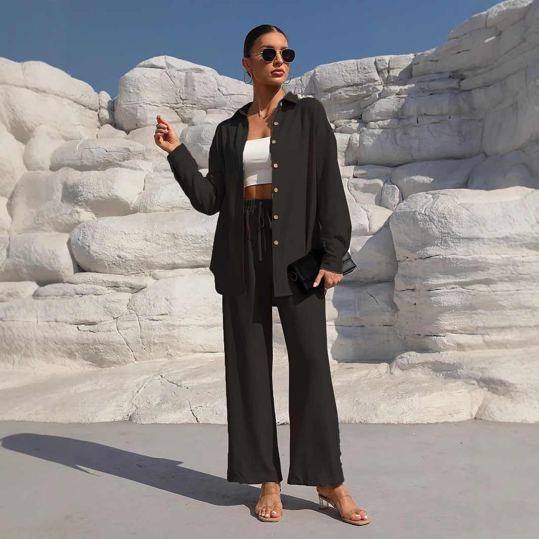 Women's Autumn Graceful Long Sleeve Two-piece Set Solid Fashion Casual Suit