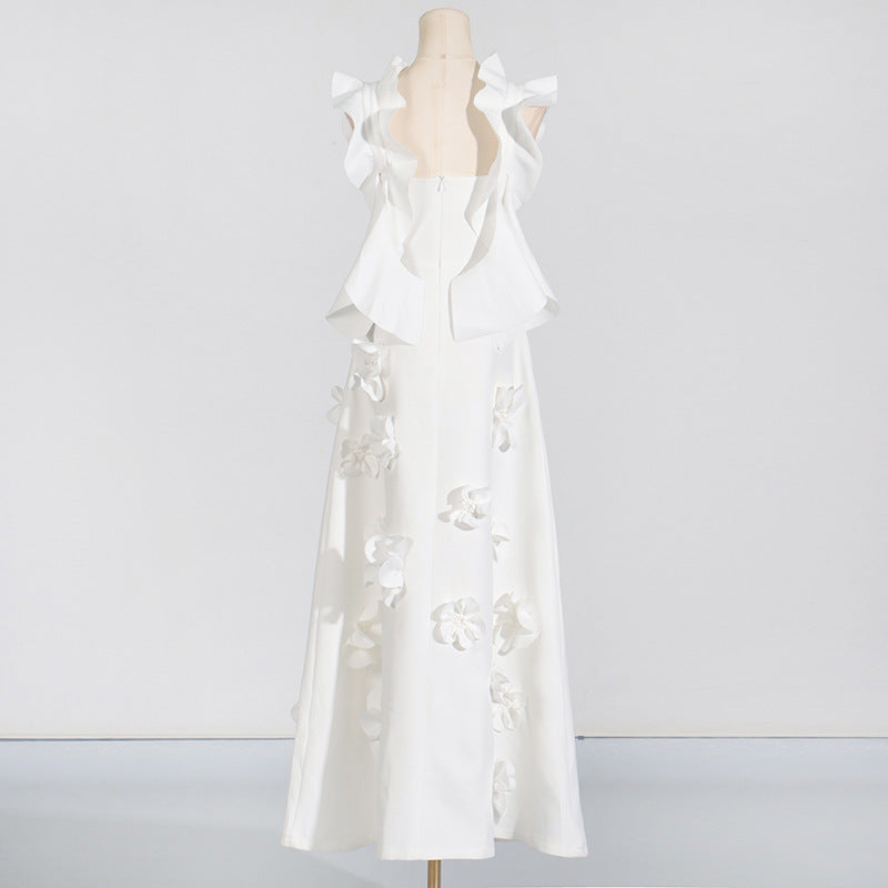 Stitching Flowers Spring White Slim Fit Dresses