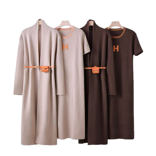 Autumn Large Loose Knitting Letter Fashion Belt Suits