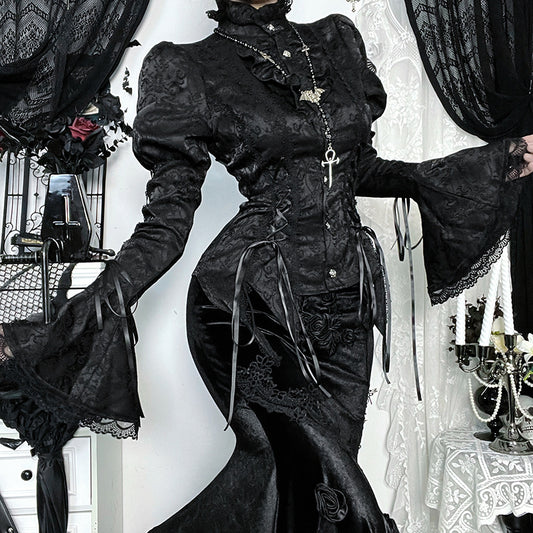 Shirt Asian Culture Dark Style Bell Sleeve Blouses