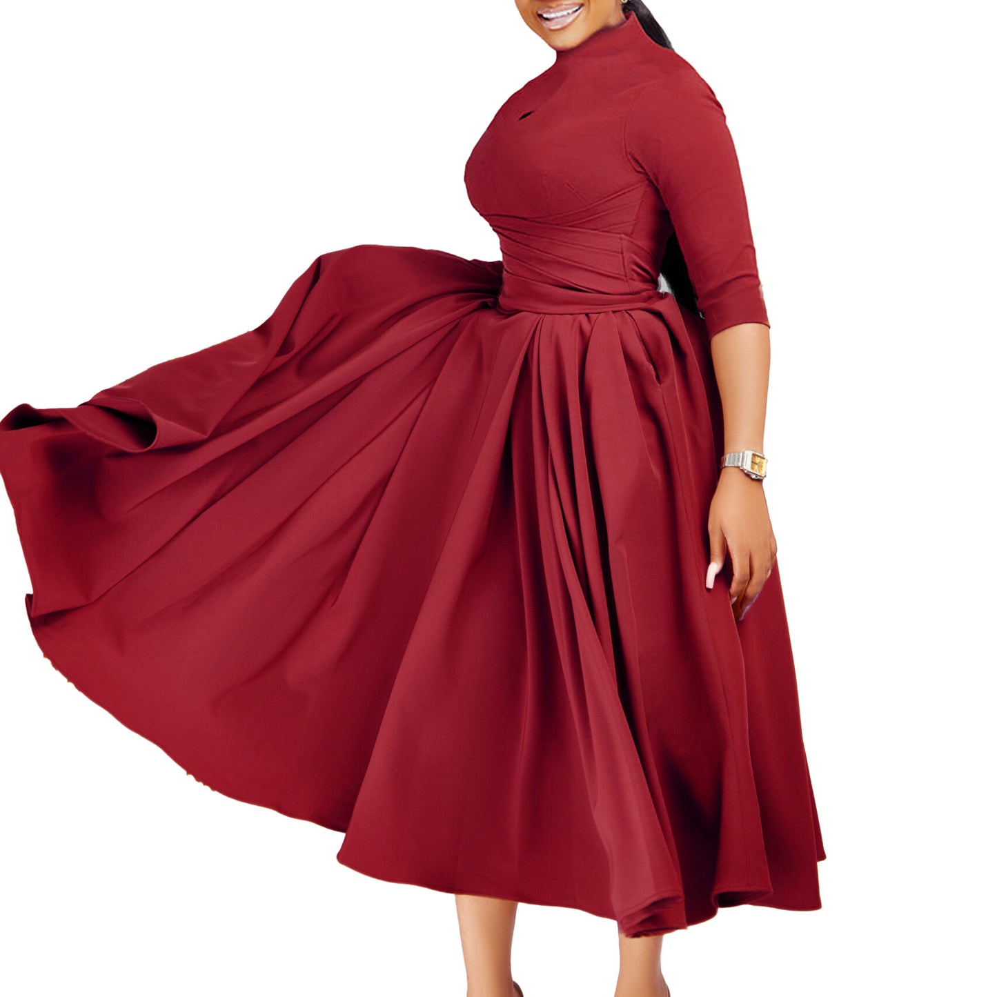 Women's Fashion Elegant Pleated African Large Swing Dresses