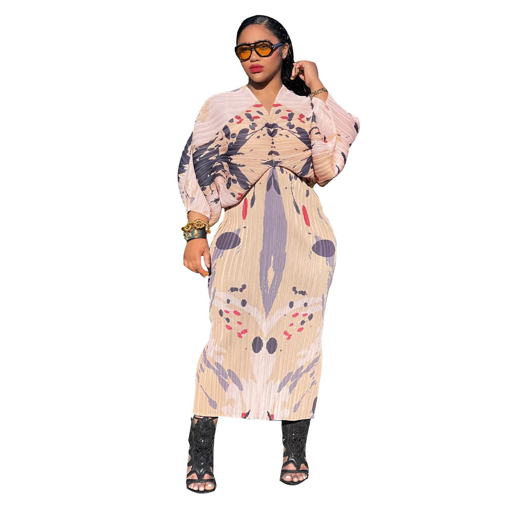 Women's Summer Color Batwing Sleeve Printed Dress Dresses