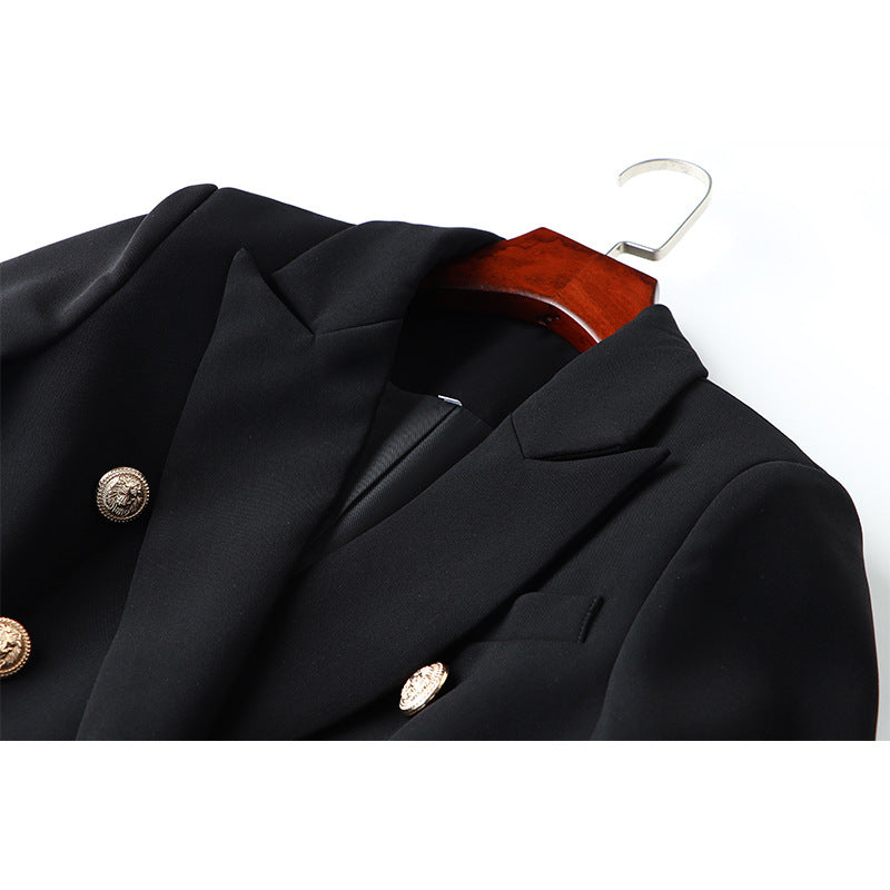 Double Breasted Collar Pure Black Slim Blazers