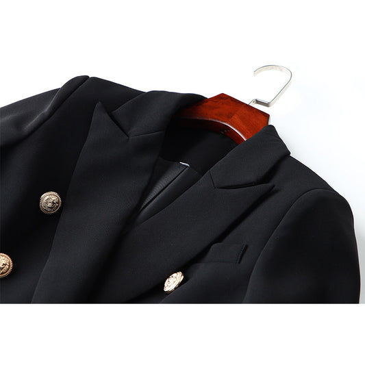 Double Breasted Collar Pure Black Slim Blazers
