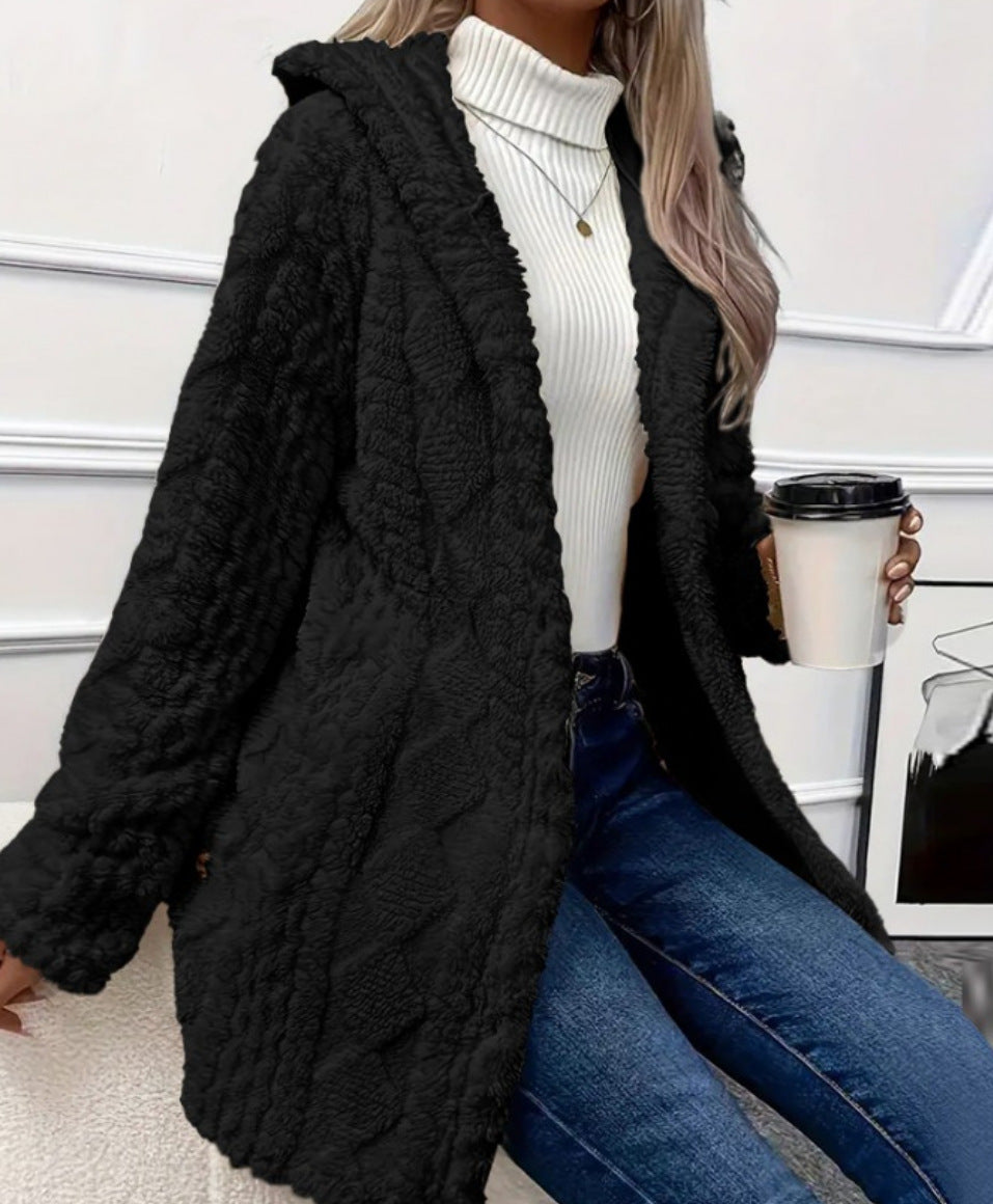Hooded Solid Color Button Long Sleeve Women's Sweater, Sweater