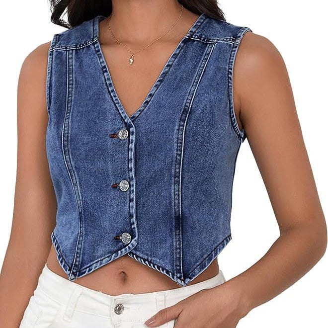 Versatile Classic Women's Washed Slim Denim Women's Vest