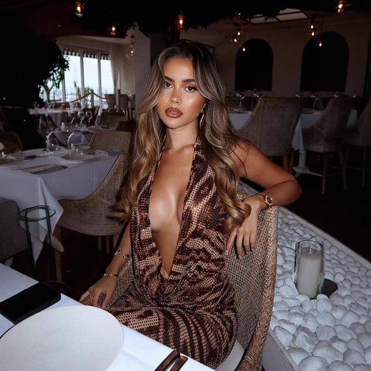 Women's Sexy Halter Dress Classic Leopard Pattern Dresses