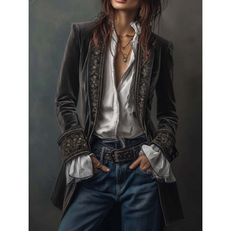 Women's Long Sleeve Solid Color Stitching Lace Jackets