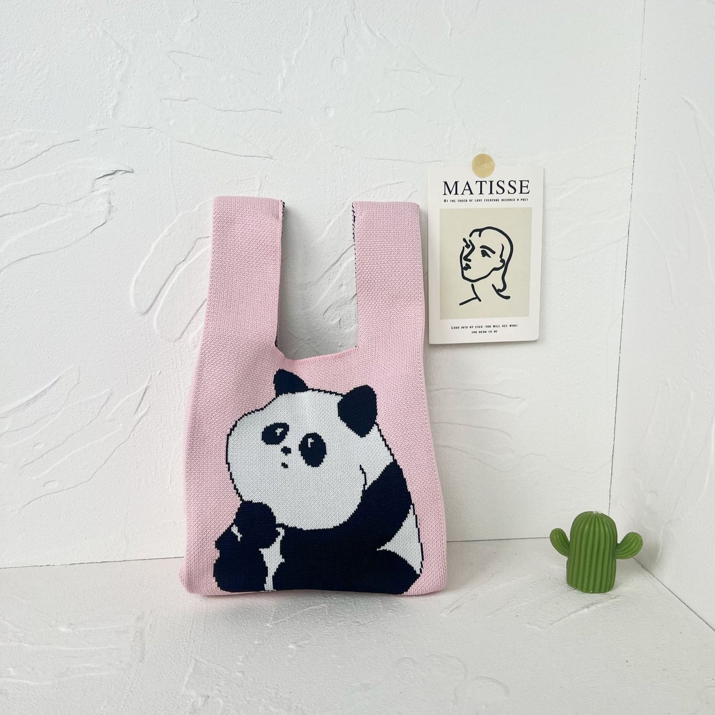 Women's High-grade Panda Knitted Polyester Knit Phone Bags