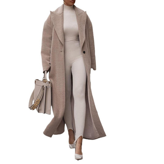 Women's Fashion Warm Long-sleeved Lapel Plush Coats