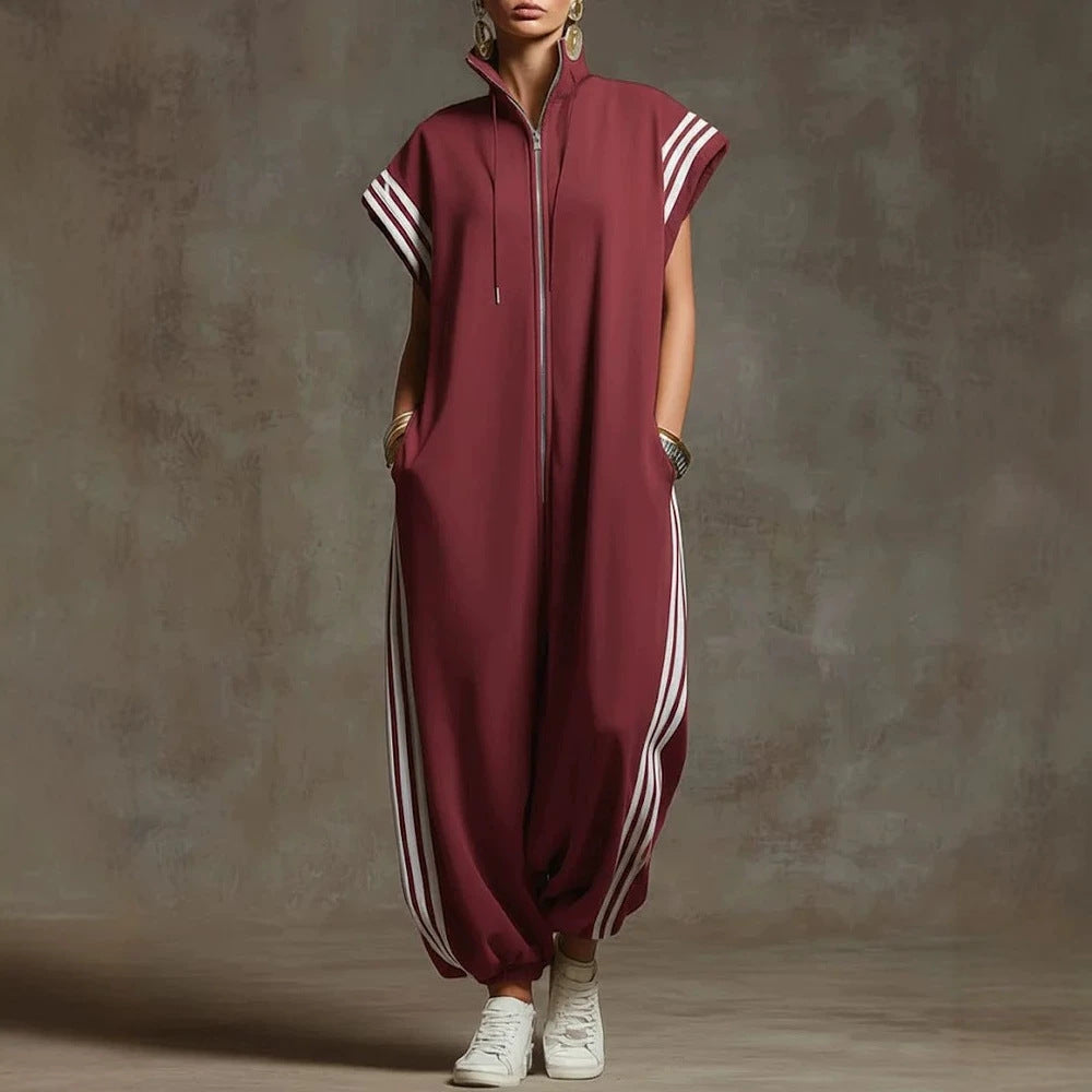 Women's Striped Contrast Color Fashion Casual Loose Women's Jumpsuit/clothing