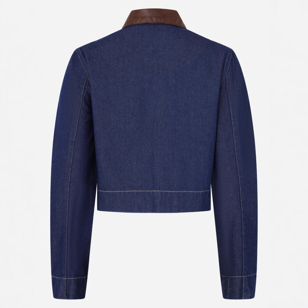 Button Embellishment With Leather Patchwork Collar Coats