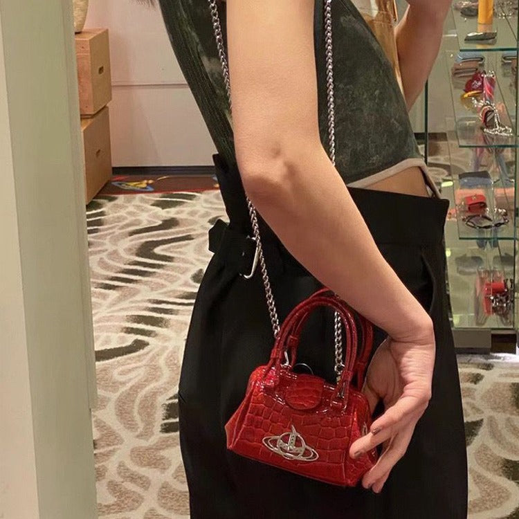 Chain Saturn Mini Retro Crocodile Pattern Crossbody Bags