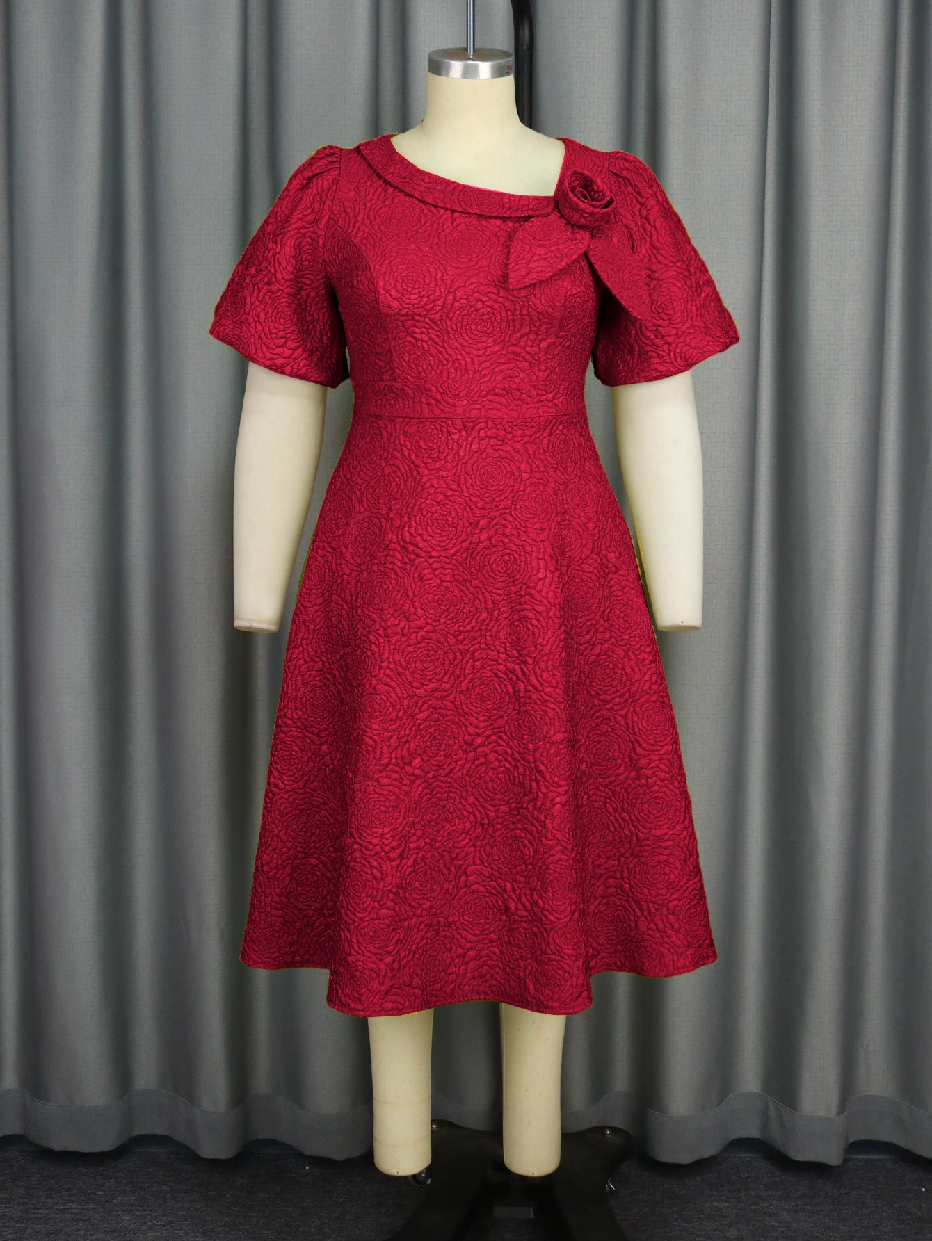 Jacquard Fabric Flowers Dress African A- Dresses