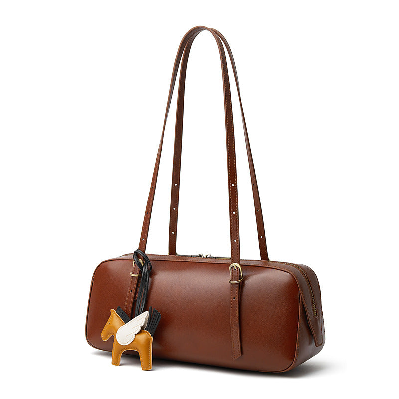 Women's Genuine Leather Underarm Retro Bowling Niche Vegetable Tanned Bags