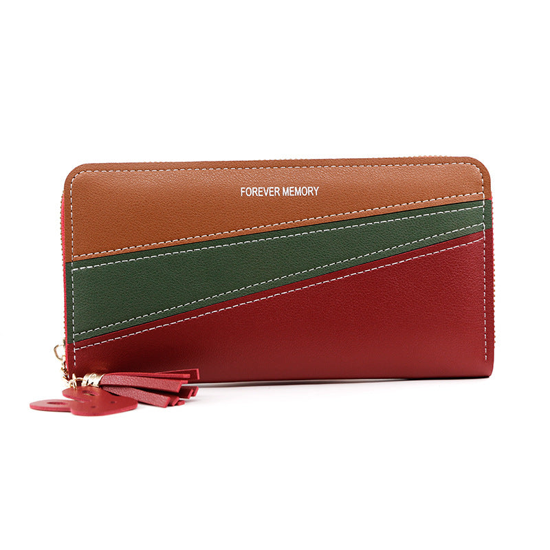 Style Simple Long Zipper Leather Patchwork Ladies Wallets