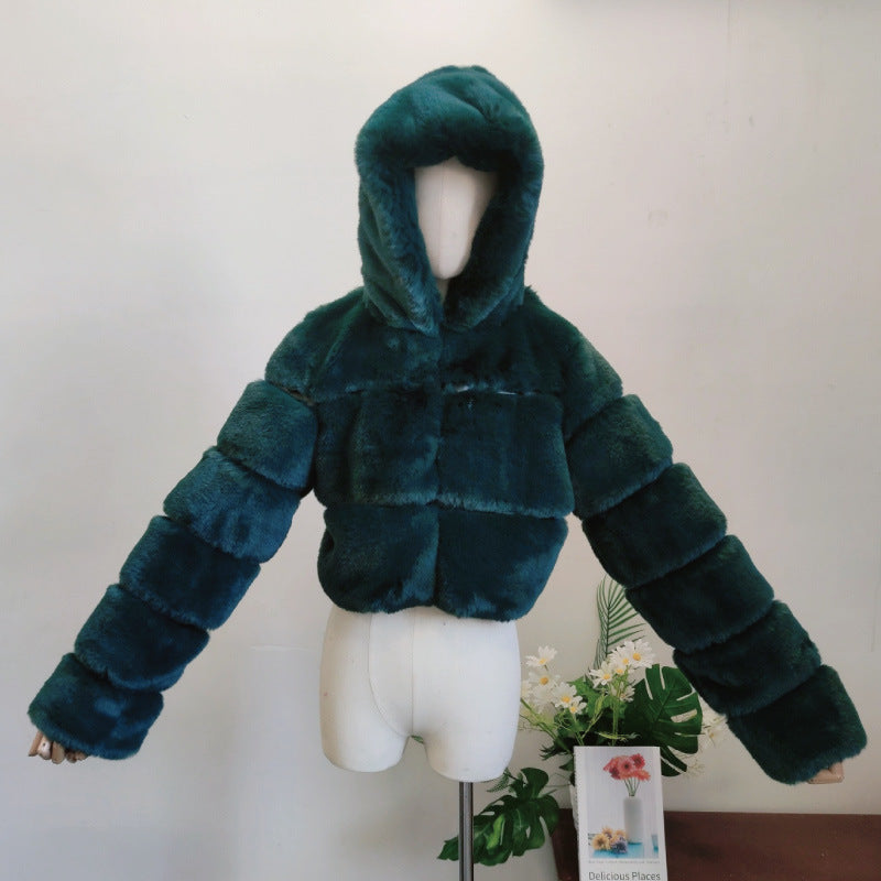 Women's Fox Fur Stitching Hooded Fashion Coats