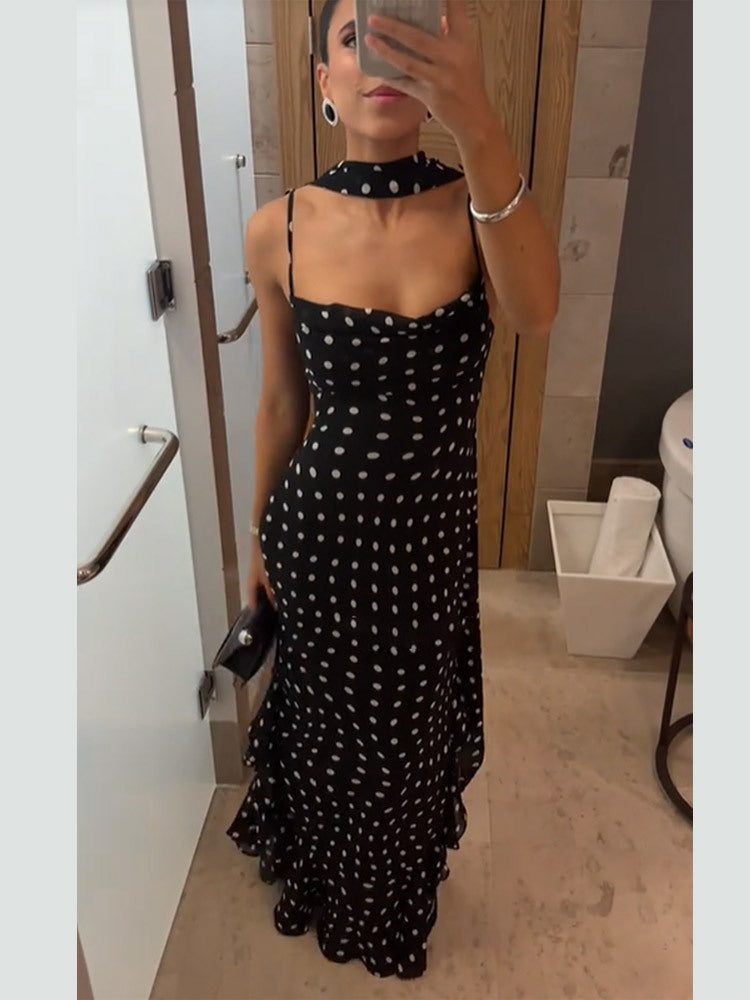 Women's Scarf Collar Ruffled Spaghetti Straps Dress Dresses