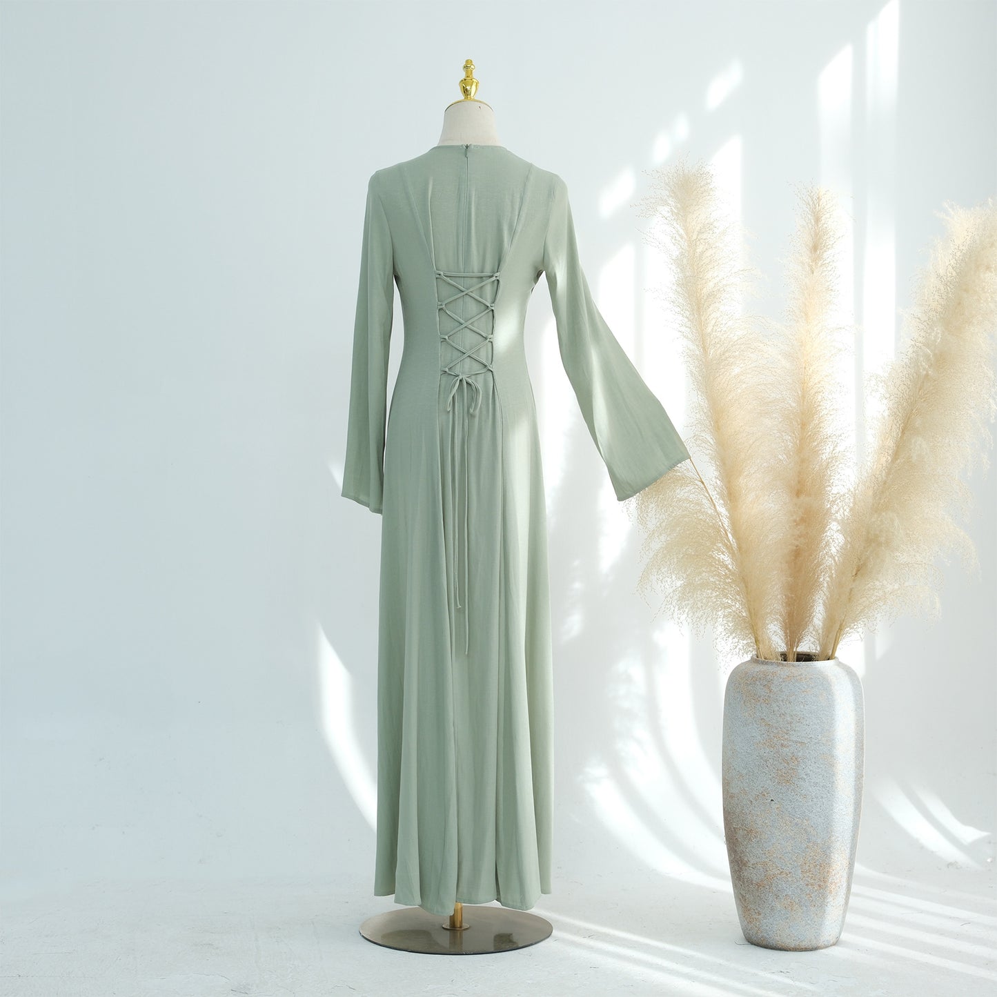 Solid Color Wide Hem Tied Dress Dresses