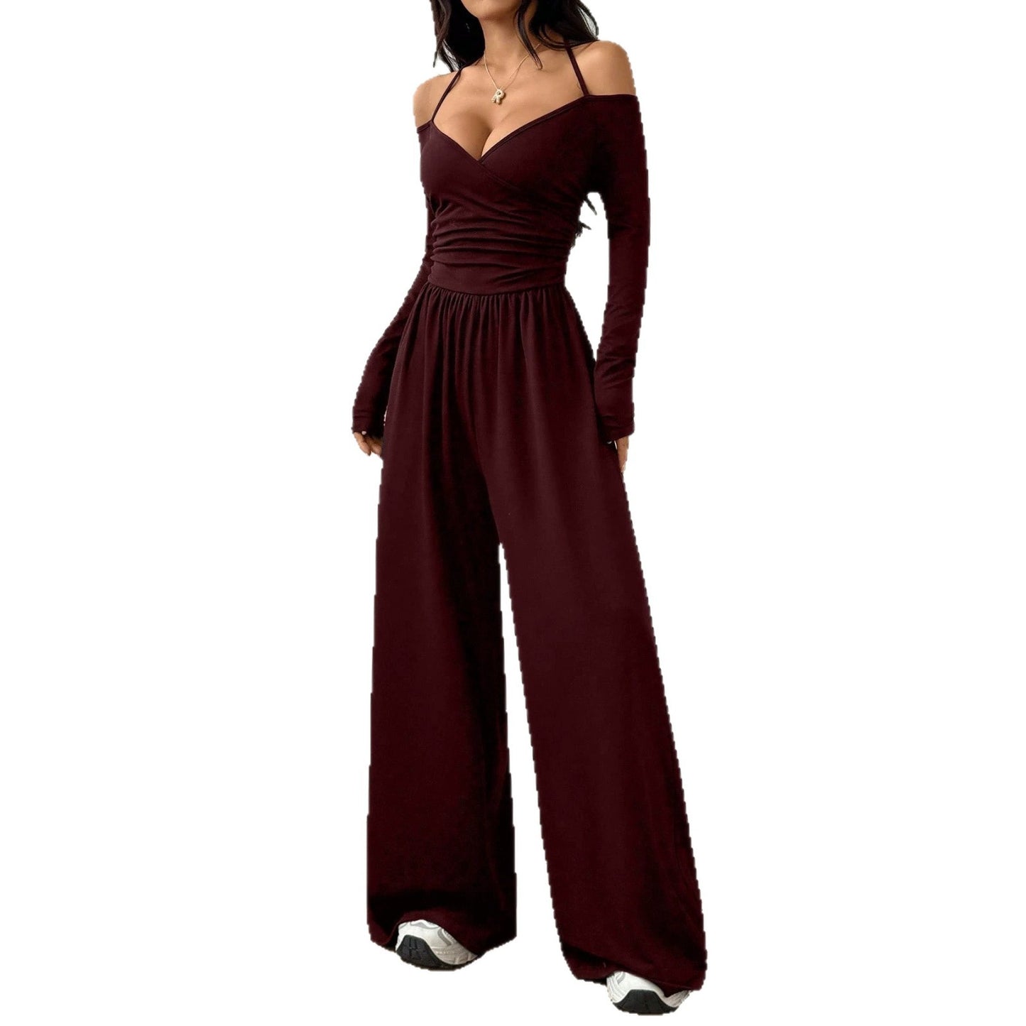 Women's Halter Long Sleeve Tight Waist Wide Leg Women's Jumpsuit/clothing