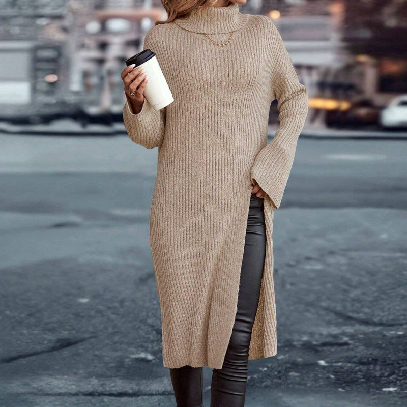 Loose High Collar Long Sleeve Split Sweaters