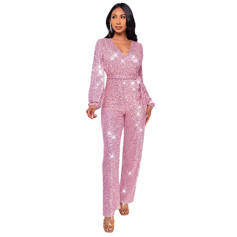 Women's Long Sleeve Summer High Waist Wide Jumpsuits