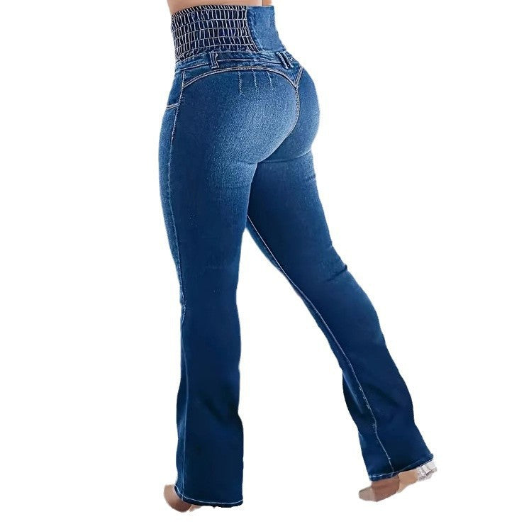 Women's High Waist Slimming Elastic Button Row Women's Jeans