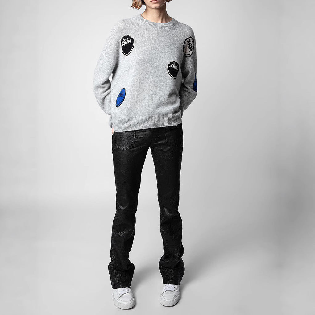 Women's Autumn French Niche Smiling Face Jacquard Sweaters