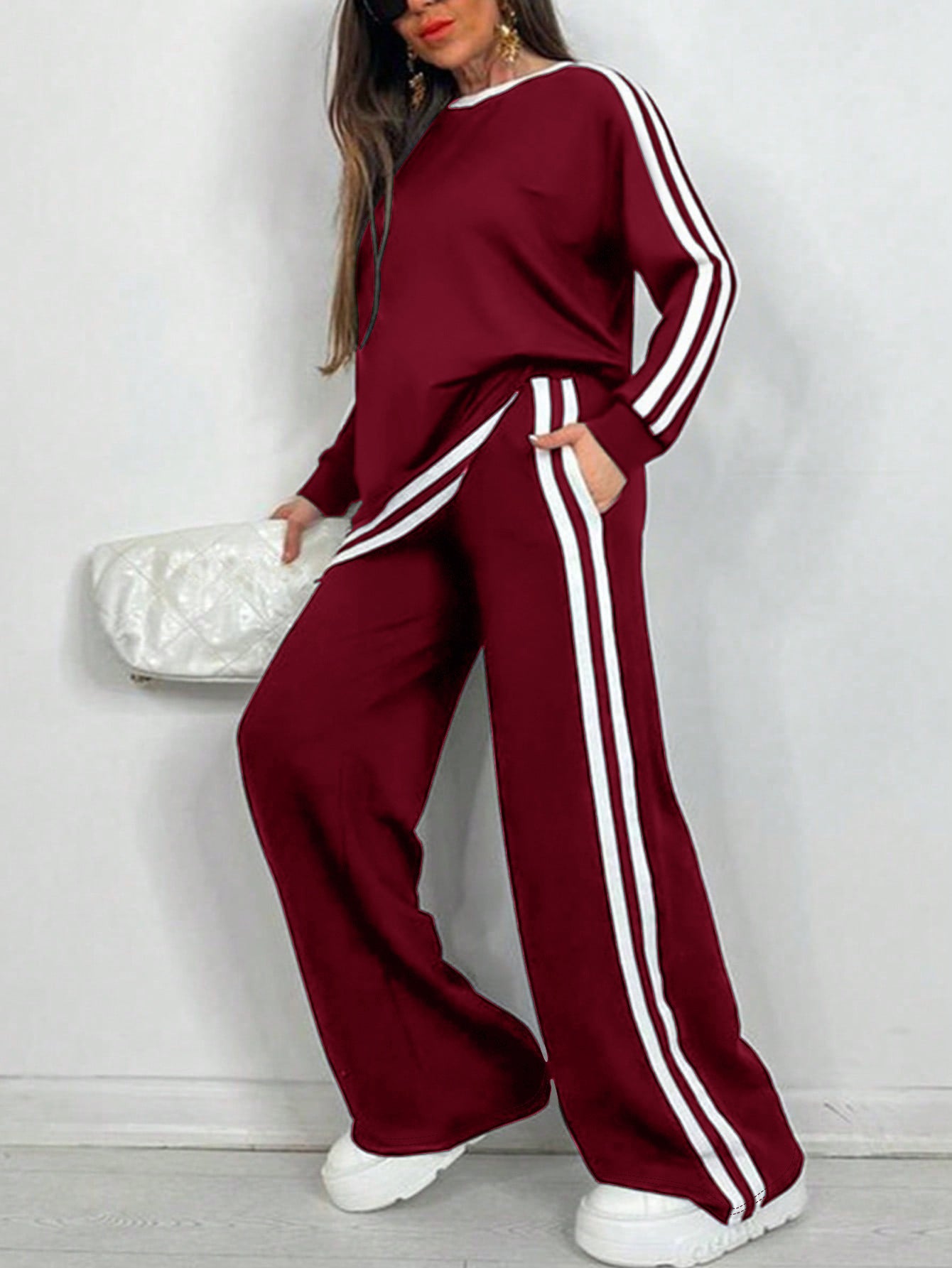 Women's Fashion Casual Striped Trousers Long Sleeve Suits
