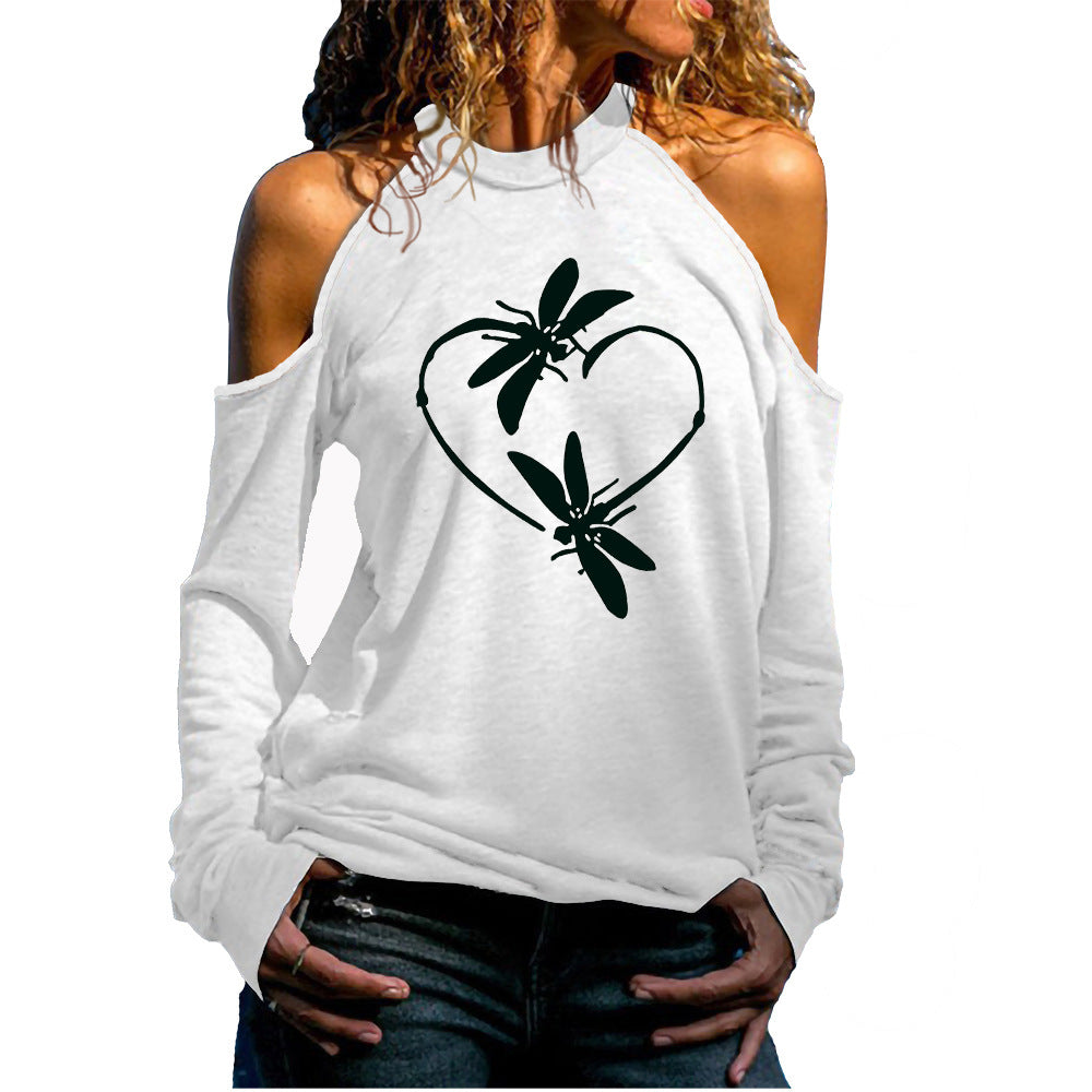 Women's Cold Shoulder Long Sleeve Valentine's Day Love Series Women's T-shirt